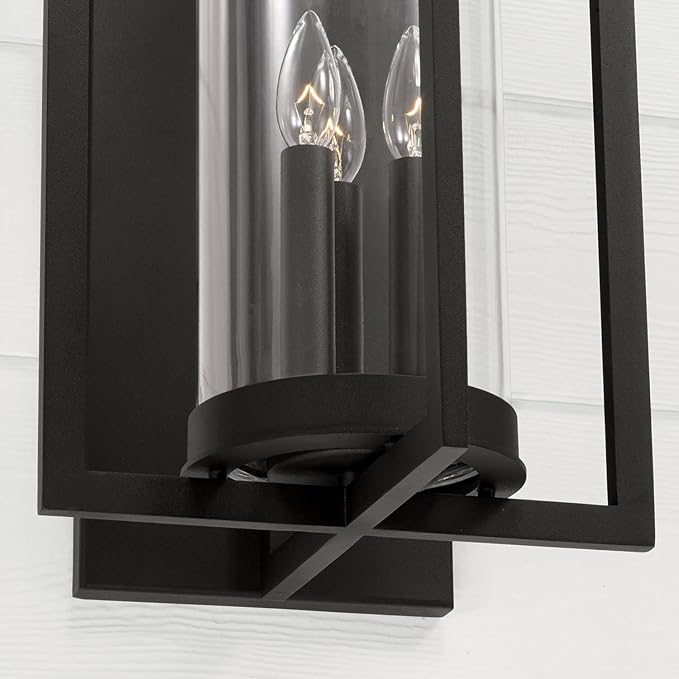 Capital Lighting 948231BK Kent Modern Vertical Line Clear Glass Cylinder Outdoor Wall Lantern 3-Light 180 Total Watts 25 H x 12 W Black