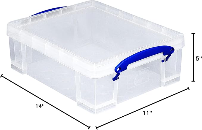 Really Useful Box Stackable 8.1 Liter Plastic Storage Container Bin with Snap Lid &amp Built-in Clip Lock Handles for Home &amp Office Organization (3 Pack)