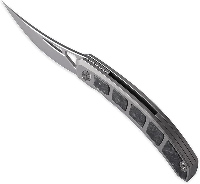 Cavolknife Kamasu Front Flipper Folding Knife3.74 M390 Steel Blade Persian KnifeTitanium &amp GITD Carbon Fiber Handle Pocket Knife Glowing in the darkTitanium Pocketclip(Grey)