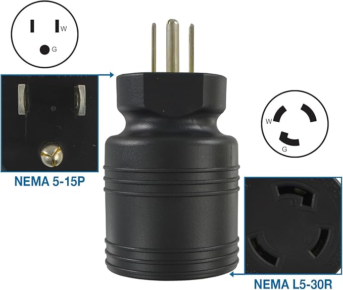 Conntek NEMA 5-15P to NEMA L5-30R Locking Plug Adapter 15-Amp to 30-Amp