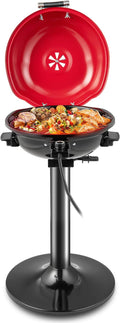 HAPPYGRILL Electric Grill Outdoor 1600W Barbecue 15-Serving for Indoor &amp Outdoor Use Portable Stand BBQ Grill for Cooking Patio Kitchen Garden Red
