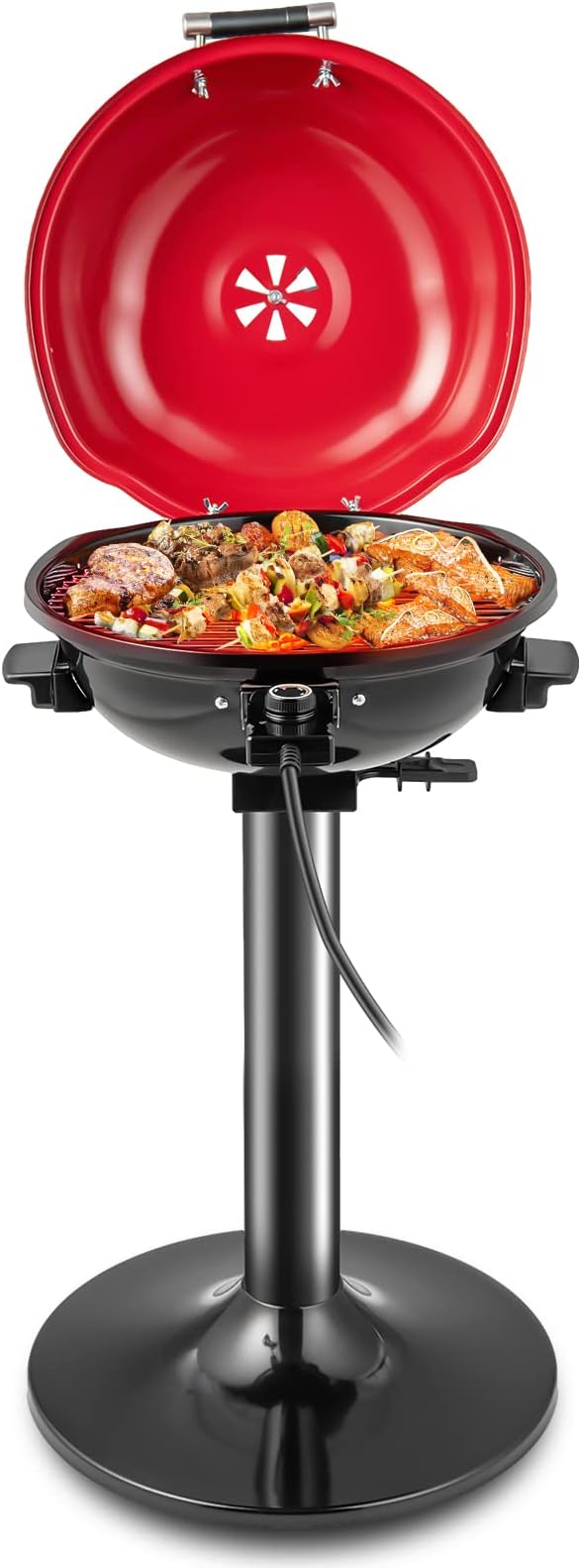 HAPPYGRILL Electric Grill Outdoor 1600W Barbecue 15-Serving for Indoor &amp Outdoor Use Portable Stand BBQ Grill for Cooking Patio Kitchen Garden Red