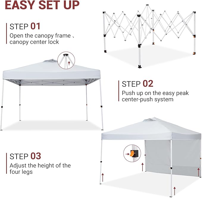 Easy One-Push Setup Pop Up Canopy Tent 10x10ft – Waterproof Outdoor Shelter Portable Gazebo with Wheeled Bag Includes Side Wall Ideal for Camping Patio Parties