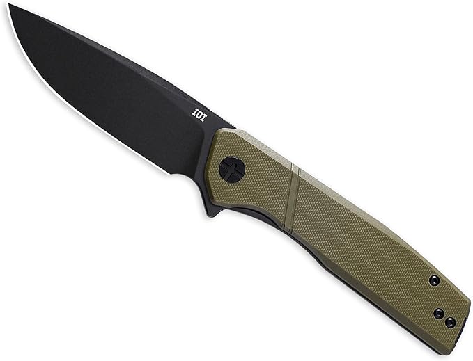 IOI Task Force I51584 Tactical Pocket Knife for Men – 14C28N Black Titanium PVD Folding Blade G10 Handle EDC Folding Knife with Clip Enhanced with Custom Left-Side Clip for Camping &amp Everyday C