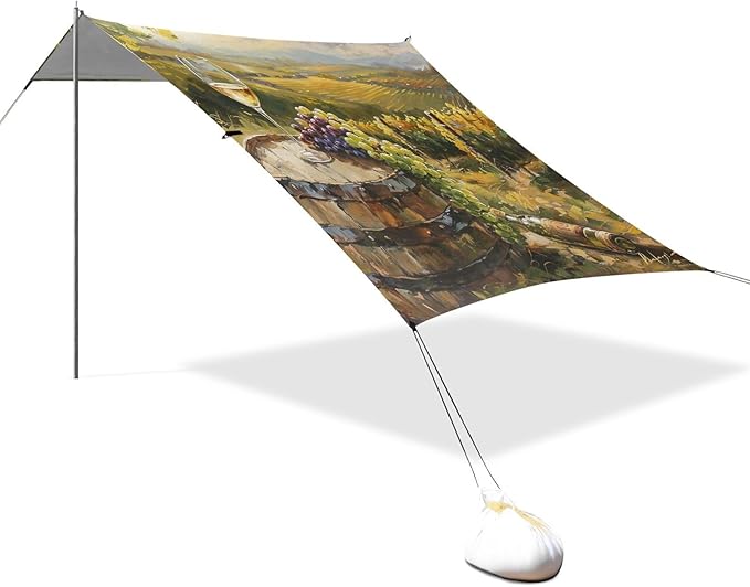 ALAZA White Wine Barrel on Vineyard Beach Tent Sun Shelter Portable Canopy Sunshade for Outdoor Camping Picnics Backyard Fun 10x9 ft