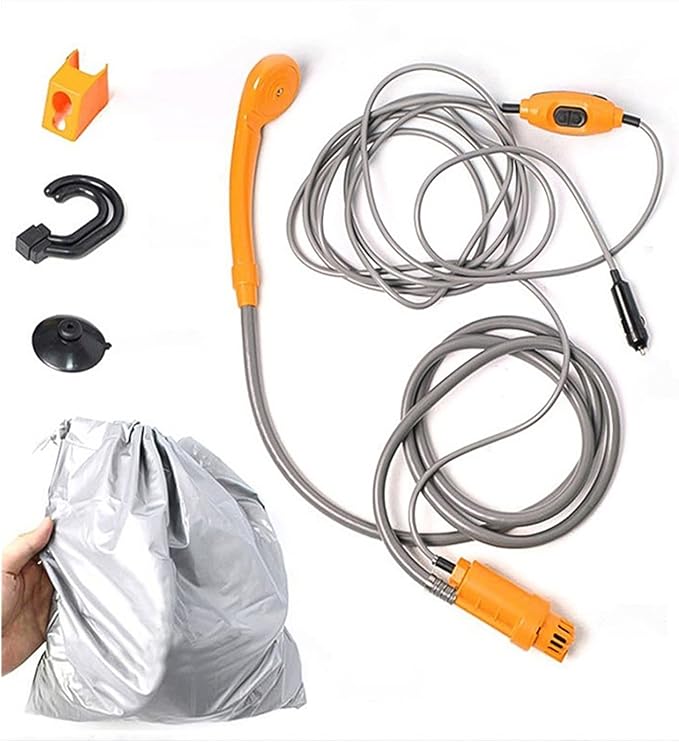 12V Camping Shower Portable Car Washer D-C Car Shower High Pressure Power Washer Electric Pump for Outdoor Camping Travel 2021(Yellow)