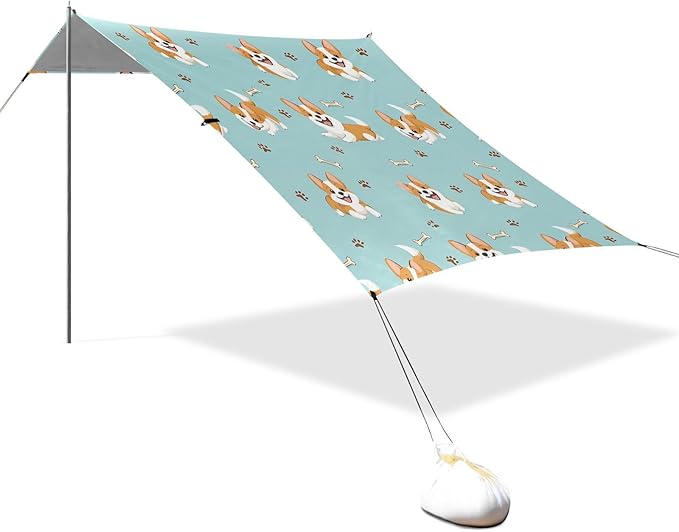 ALAZA Corgi Bone Pattern Beach Tent Sun Shelter Portable Canopy Sunshade for Outdoor Camping Picnics Backyard Fun 10x9 ft