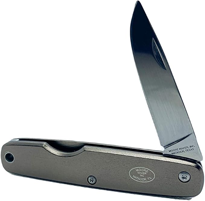 Moore Maker 3-1/2” Anodized Aluminum Knife 1107SS| Folding Pocket Knife with Anodized Aluminum Handle and Single Stainless Steel Blade | with Lanyard Hole