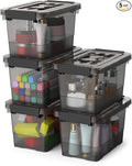 Plastic Storage Bins with Lids 5-Pack Storage Organizer 4 Quart Stackable Storage Bins with Buckle Lids and Handle easy for Home Office Pantry Organization Clear Black