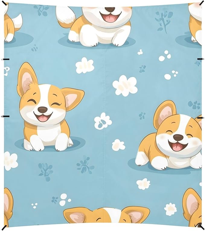 ALAZA Corgi Dogs Flower Pattern Beach Tent Sun Shelter Portable Canopy Sunshade for Outdoor Camping Picnics Backyard Fun 10x9 ft