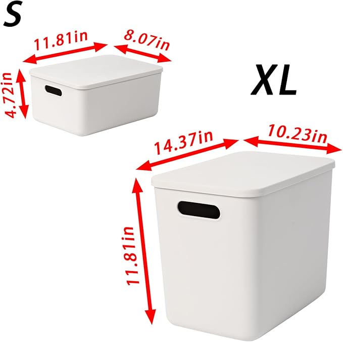 10 pack large plastic White storage bins with Lids Toy Box Chest with HandleOrganizer Containers Baskets for BabyNurseryShelvesPlayroom BedroomOfficeClosethome (White 5XL+5S)