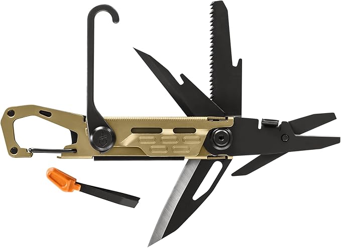 Gerber Gear Stake Out 11-in-1 Multi-tool - 2.2 Plain Edge Blade Tent Stake Puller Carabiner Carry - EDC Gear and Equipment - Bronze