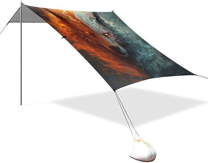 ALAZA Half Fire Half Water Wolf Beach Tent Sun Shelter Portable Canopy Sunshade for Outdoor Camping Picnics Backyard Fun 10x9 ft