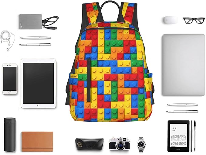 Unisex Colorful building blocks bricks Backpack Durable Laptop Backpack with Adjustable Shoulder Straps Multipurpose Backpacks for Travel Hiking Camping