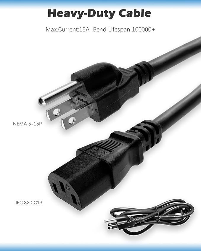 UL Listed 14AWG AC Power CordHeavy-Duty Power Station Charging Cable Compatible with Jackery Explorer 2000/1500/1000 ProEcoflowBluetti etc125V 15A Universal AC Power Cord10ft Power Cable 3 Prong