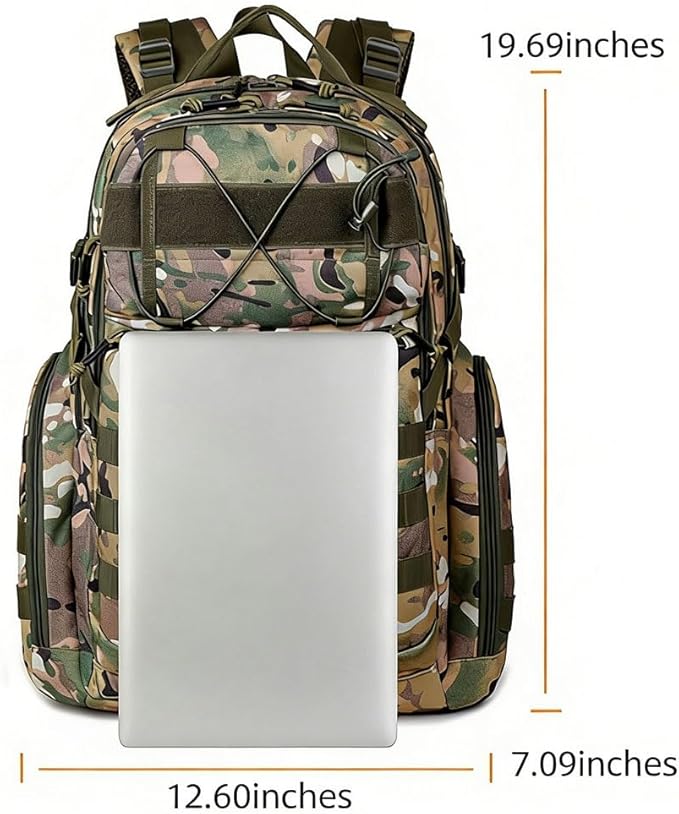 LINGYUE Tactical Camo Backpack Waterpoof Resistant Outdoor Hiking Travel Bagpack Daypack With 14 Laptop Compartment Multi-Pocket(F)