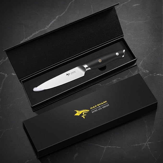 MAD SHARK 5 inch Paring Knife Small Kitchen Knives Ergonomic Handle Ultra Sharp Fruit Knife for FruitsVegetables Forged Synergy by German Stainless Steel