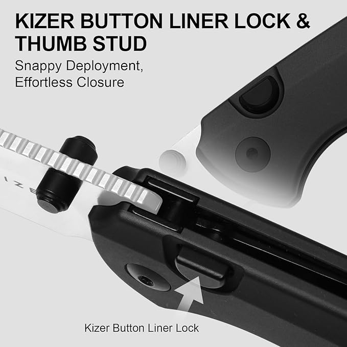 Kizer T1 BD EDC Pocket Knife 3.2 Elmax Steel Drop Point Folding Knives with Aluminum Handle Thumb Stud Opener Button Liner Lock Folding Knife with Satin Finish for Camping Hiking Ki3490.2BDA1