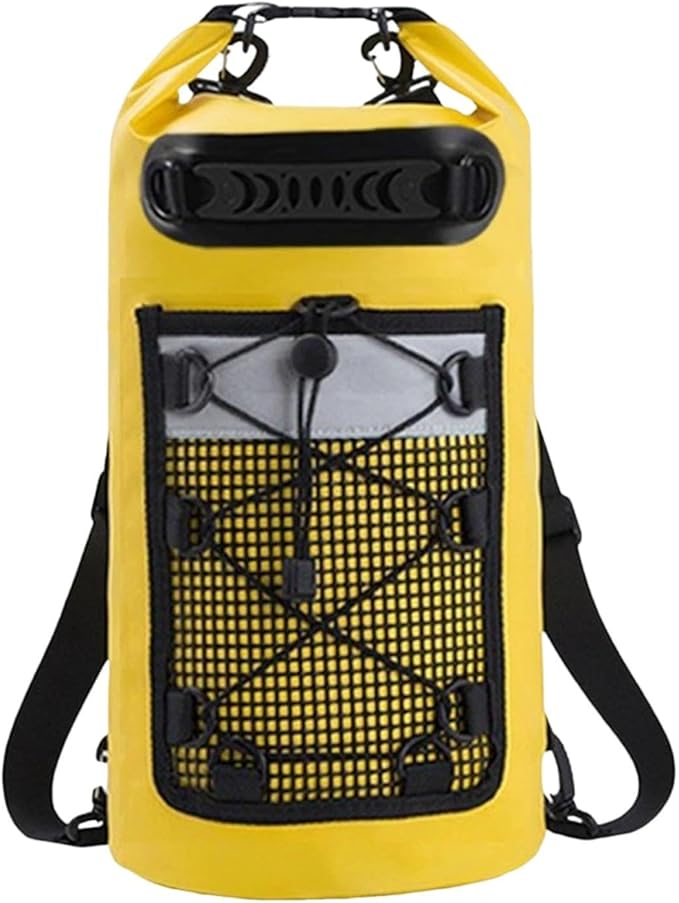 Dry Bag Backpack Mesh Pocket Storage Bag Comfortable Large Capacity IPX6 Waterproof for Fishing Travel Beach Camping Yellow