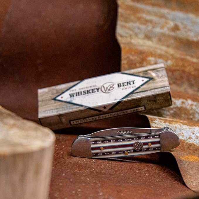 WHISKEY BENT HAT CO. Traditional Canoe Folding Knife 3.63 Closed Length 440C Stainless Steel Blades (Mesa)