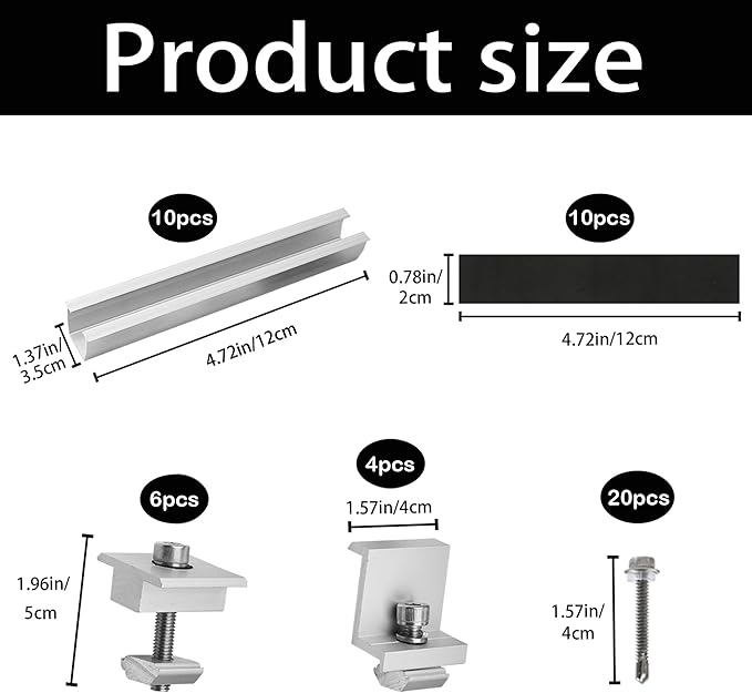 Solar Panel Bracket Kit - 10 Pcs Aluminium Mounting Rail 120mm Z-Bracket Set Center Clamps Solar Mounting Rail Connector for Metal Tin Flat Sheet Roofs