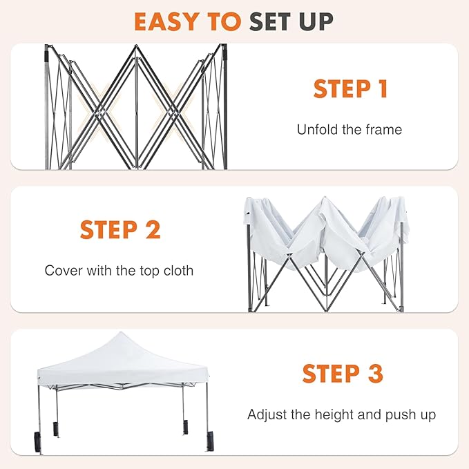 10 x 10ft Pop Up Canopy Tent Easy Setup Outdoor Shade Instant Portable Sun Shelter Canopy Tent for Parties Camping BeachWhite