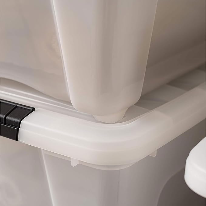 IRIS USA 8 Pack Stackable Storage Bin 32 Quart Plastic Container Totes with Latching Lids for Home and Office Organization Pearl