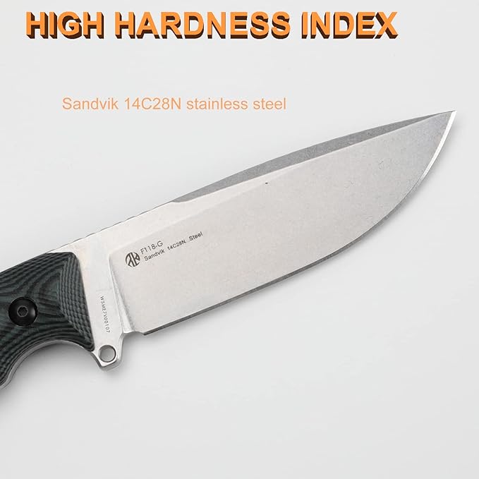 Ruike Camping Small Fixed Blade Knife with Sheath 360 Rotate 14c28n Tactical Full-tang Large Big Stainless SteelHunting Survival Bushcraft Top Hiking ToolMen EDC Outdoor Belt Hidden Horizontal Case