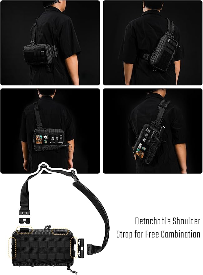 TACTICAL_GEEK Crossbody Shoulder Bag Multipurpose Daypack Chest Backpack Casual Sling Bag for Men &amp Women (L3-T60 Black Silver)
