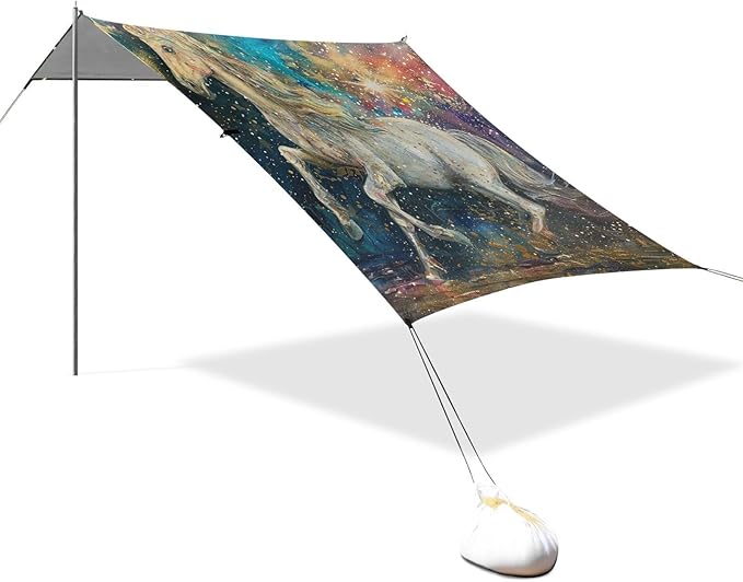 ALAZA Star Magic Unicorn Oil Painting Beach Tent Sun Shelter Portable Canopy Sunshade for Outdoor Camping Picnics Backyard Fun 10x9 ft
