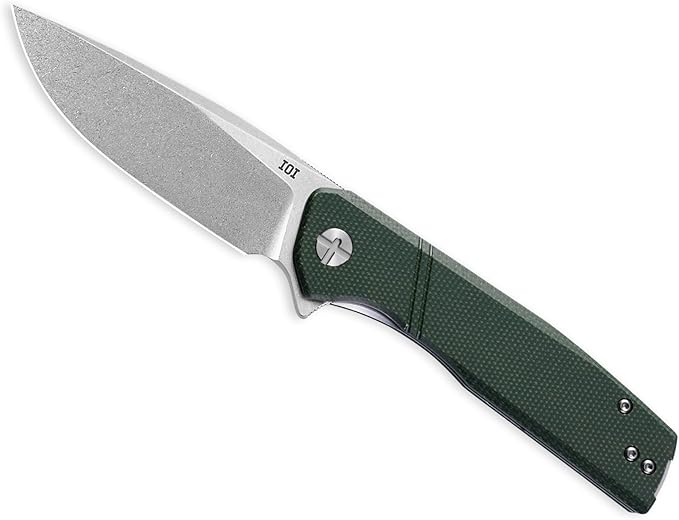 IOI Task Force I51186 Pocket Knife for Men – 14C28N Stonewashed Folding Blade Green Micarta Handle EDC Folding Knife with Clip Enhanced with Custom Left-Side Clip for Camping &amp Everyday Carry