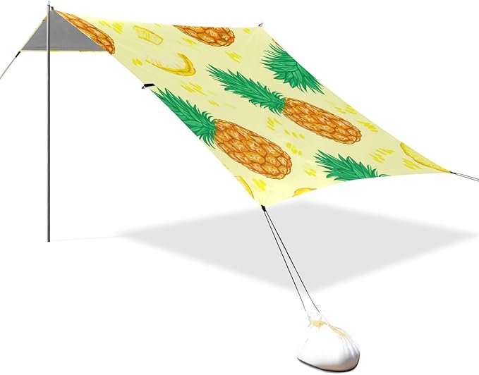 Beach Canopy with Windproof Ropes &amp Sandbags Beach Tent Sun Shade Sun Shelter for Camping Trips Fishing Backyard Fun or Picnics Pineapple
