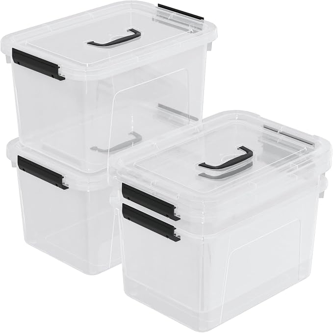 4-Pack Plastic Storage Bins Boxes Containers with Lids 18 L Clear Latching Box with Handle