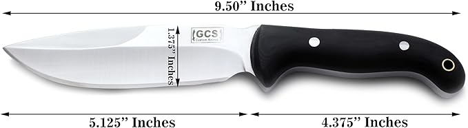 GCS Handmade D2 Steel Hunting Knife with Black Micarta Handle Full Tang Blade and Leather Sheath for Hunting Hunting Camping Survival EDC-GCS 947