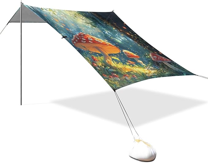 ALAZA Cute Mushroom Forest Beach Tent Sun Shelter Portable Canopy Sunshade for Outdoor Camping Picnics Backyard Fun 10x9 ft