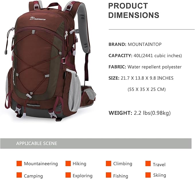 MOUNTAINTOP 25L/40L Hiking BackpackLightweight Travel Backpack for Men Women Outdoor Backpacking Camping