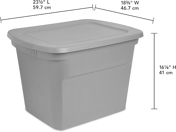 Sterilite 18 Gal Storage Tote Stackable Bin with Lid Plastic Container to Organize Clothes in Closet Basement Gray Base and Lid 8-Pack