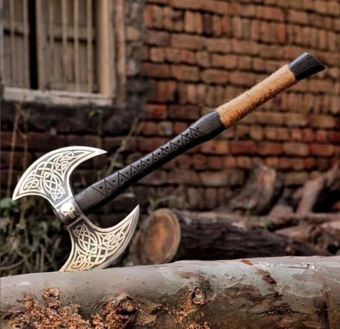 Custom Gift Forged Carbon Steel Viking Axe with Rose Wood Shaft Double Edge Axe (DHA3)