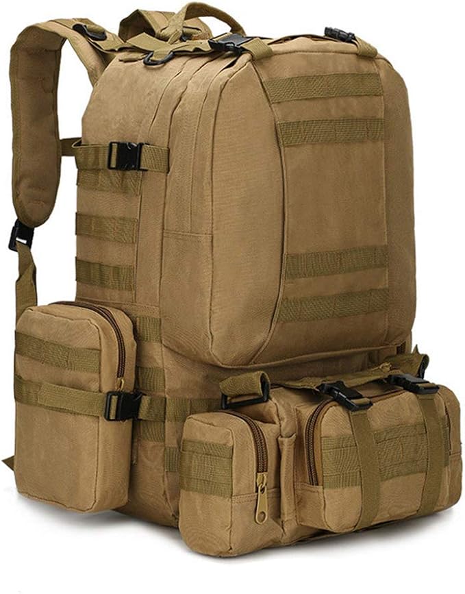 Outdoor Sports Pack Hiking Bag Tactical Rucksack Camo Knapsack Combat Camouflage Molle 55L Tactical Backpack - Tan
