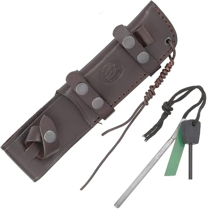 The Ravager D2 Tool Steel Blade Full Tang Fixed Blade BushcraftHunting Survival Knife with Genuine Cow Hide Genuine Leather Sheath &amp Fire starter &amp Sharpening spike