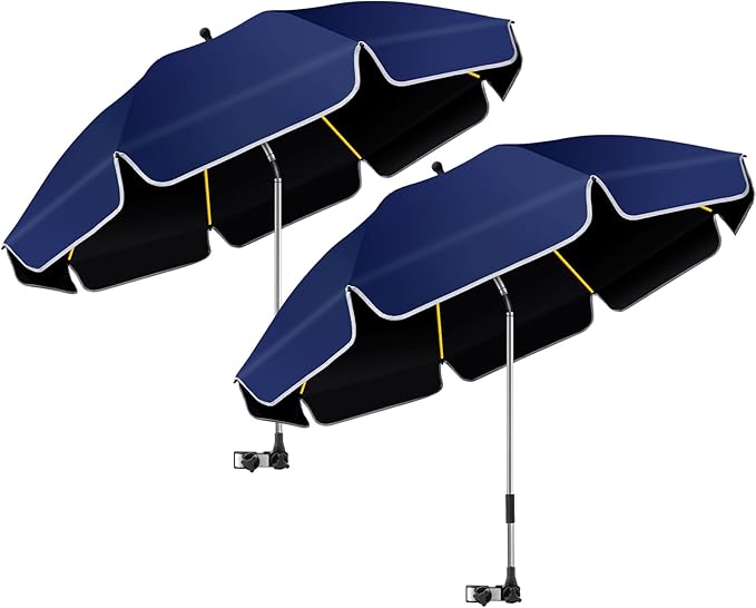 2PACK 48.8 inch Large Beach Umbrella with Clamp Sun Shade for Beach Chair360°Adjustable UV Protection Golf Umbrella with Clip for Outdoor Stroller Wheelchair Camping Chair