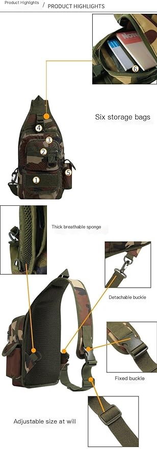 Tactical Chest Pack Military Molle Bag Men's Outdoor Sling Crossbody Bag(Green Camel)