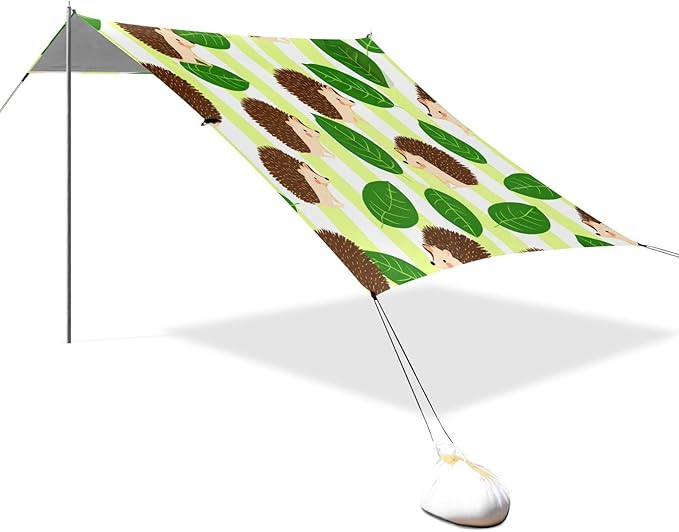 xigua Hedgehog Beach Tent Sun Shelter with Carrying Bag - Silver Coated Oxford Fabric Beach Canopy for Beach Camping Fishing - Includes Windproof Ropes Sandbags &amp Stakes