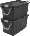 Storage Bin 40 Gallon Plastic Rolling Stacker Box Wheeled Storage Box160 Quart Lidded Stackable Storage Bin Container for Home and Garage with Flag Gray Lid and Base 2-pack