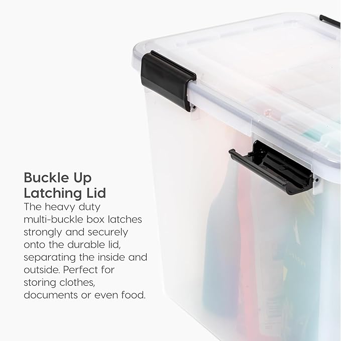 IRIS USA WeatherPro 19 Qt Storage Bins with Lids 6 Pack BPA-Free Plastic Gasket Box with Tight Latch and Seal Stackable Nestable Tote Tub - Clear/Black