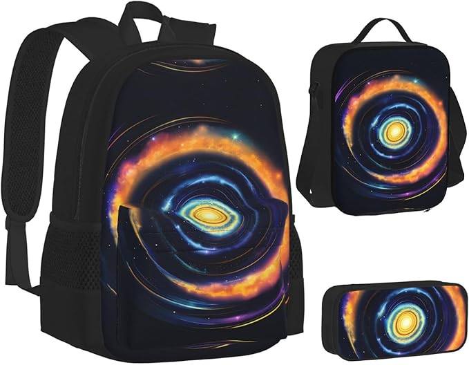 3pcs Backpack Sets Space Spiral Cosmic Energy Printed Backpacks Set With Lunch Bag Pencil Pouch