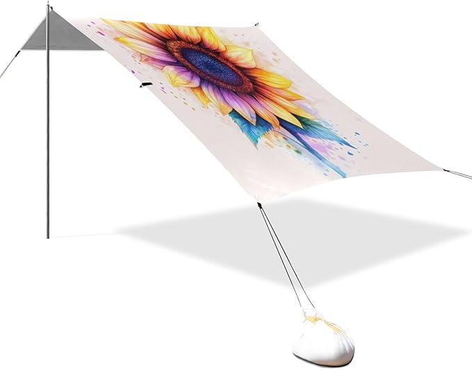 ALAZA Rainbow Sunflower Beach Tent Sun Shelter UPF50+ Protection Beach Shade Canopy w/ 4 Sandbags for Outdoor Camping Fishing Backyard Fun Picnic 10x9 ft