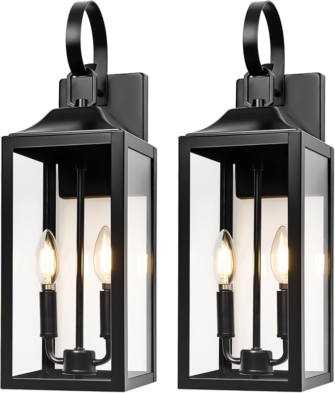 19 Large Outdoor Wall Lights - Black Outside Wall Mounted Light Fixture Exterior Lighting Fixtures Farmhouse Outside Wall Sconce Lantern 2-Light Modern Porch Lights for House 2 Pack