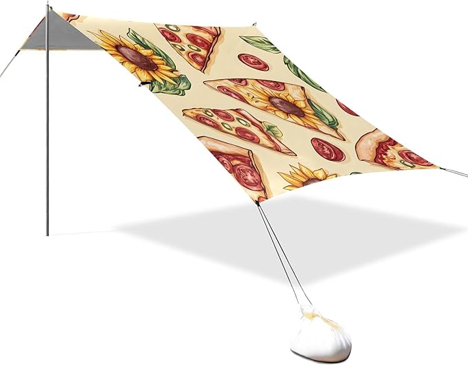 ALAZA Pizza Sunflower Pattern Beach Tent Sun Shelter Portable Canopy Sunshade for Outdoor Camping Picnics Backyard Fun 10x9 ft