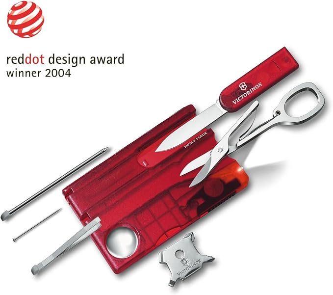 Victorinox Swiss Card Lite Swiss Made Pocket Tool 13 Functions LED Magnifier Red Transparent